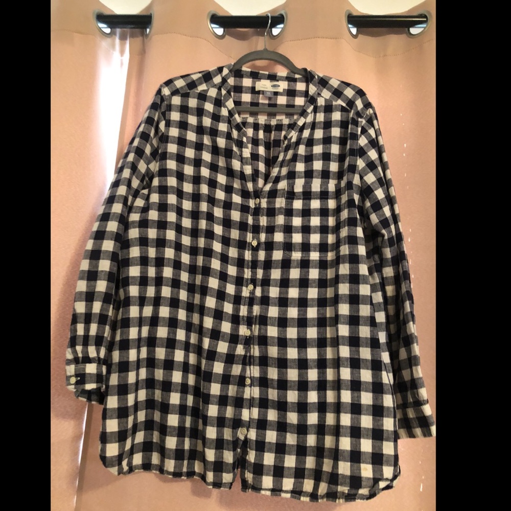 Old Navy White/Navy Gingham Button Down Tunic Size XXL